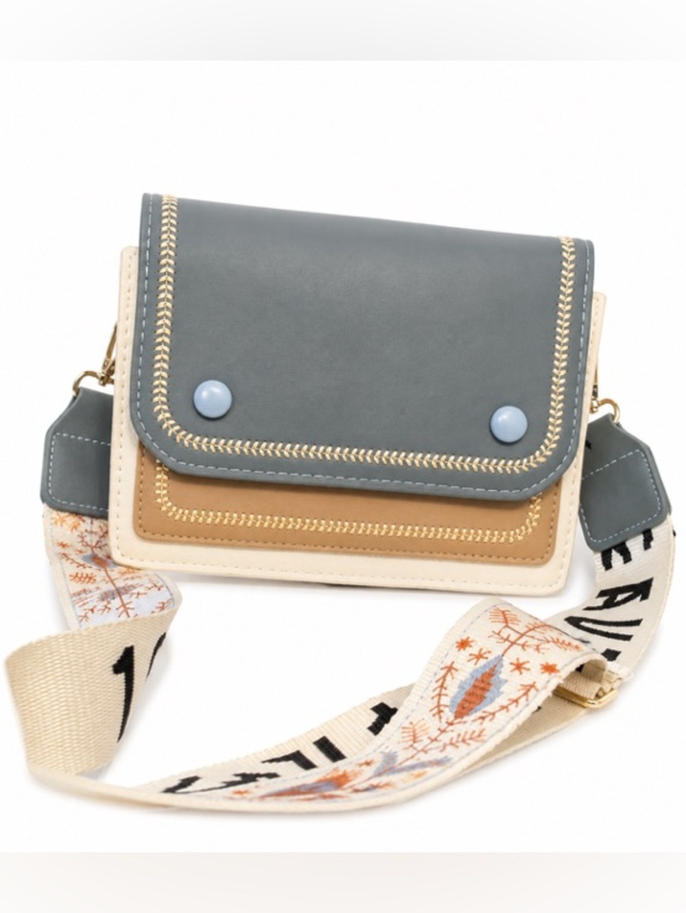 Blue and Tan Crossbody Bag